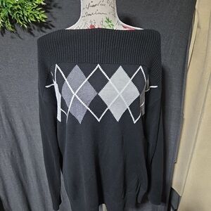 GAP Black and Gray Boat Neck  Sweater Sz Lg